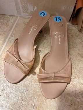 Jessica Simpson Classic Nude Slide Sandals with Bow - 7½